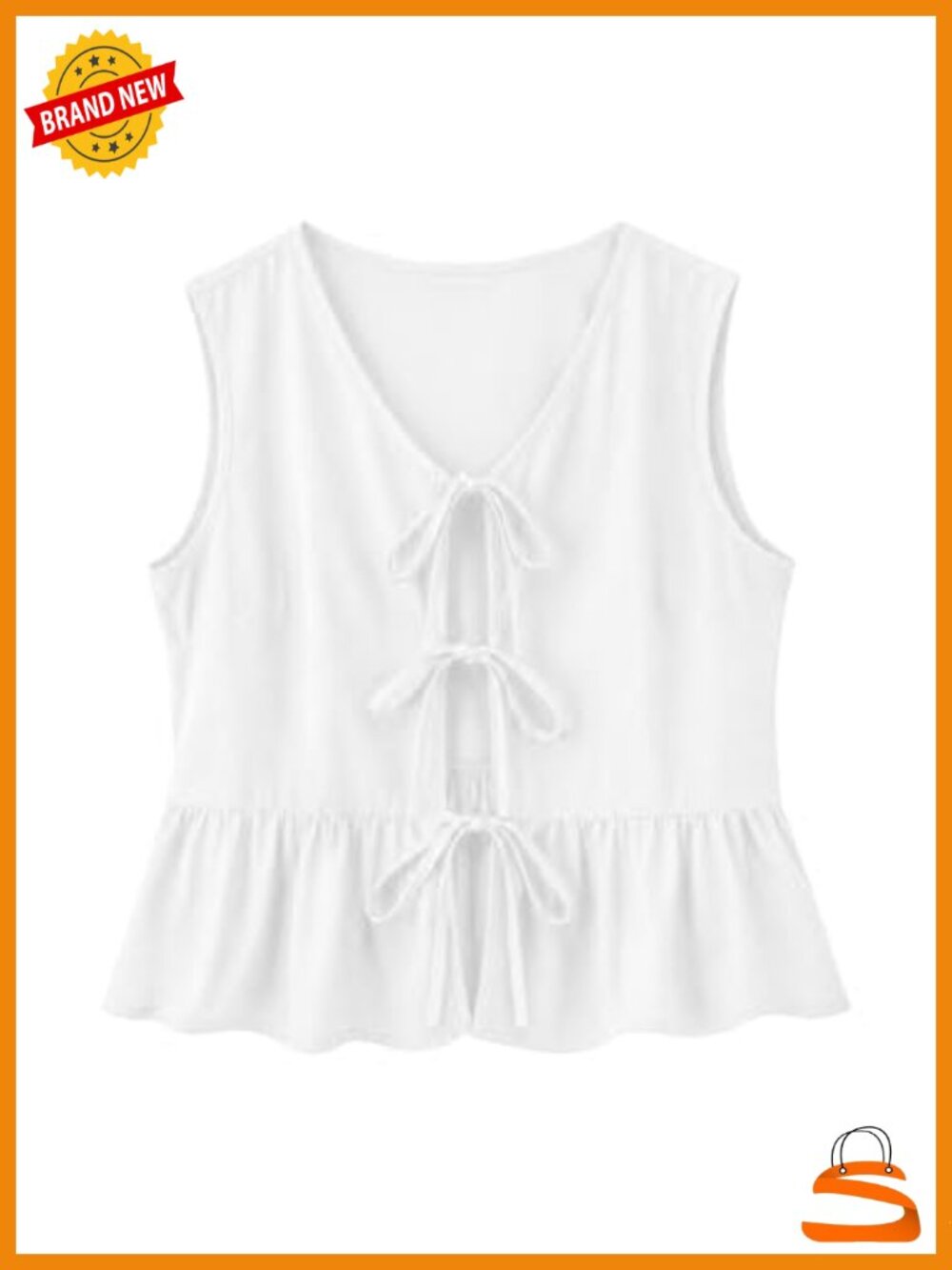 100% Cotton Striped Tie Front Peplum Tank Top Sleeveless Blouse